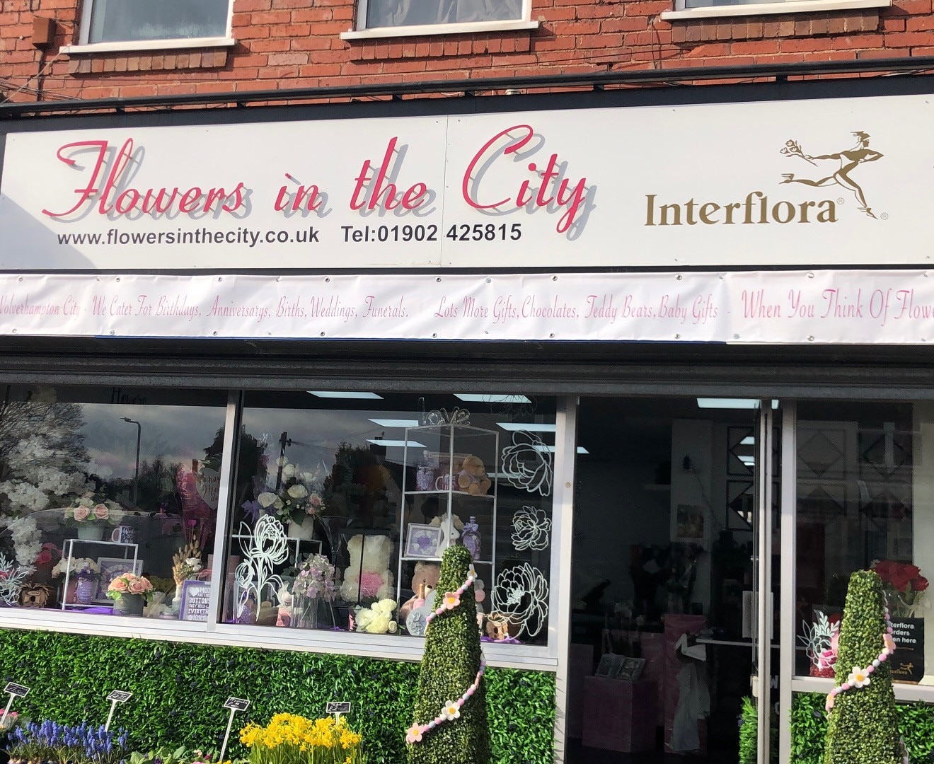 Flowers in the city shop front